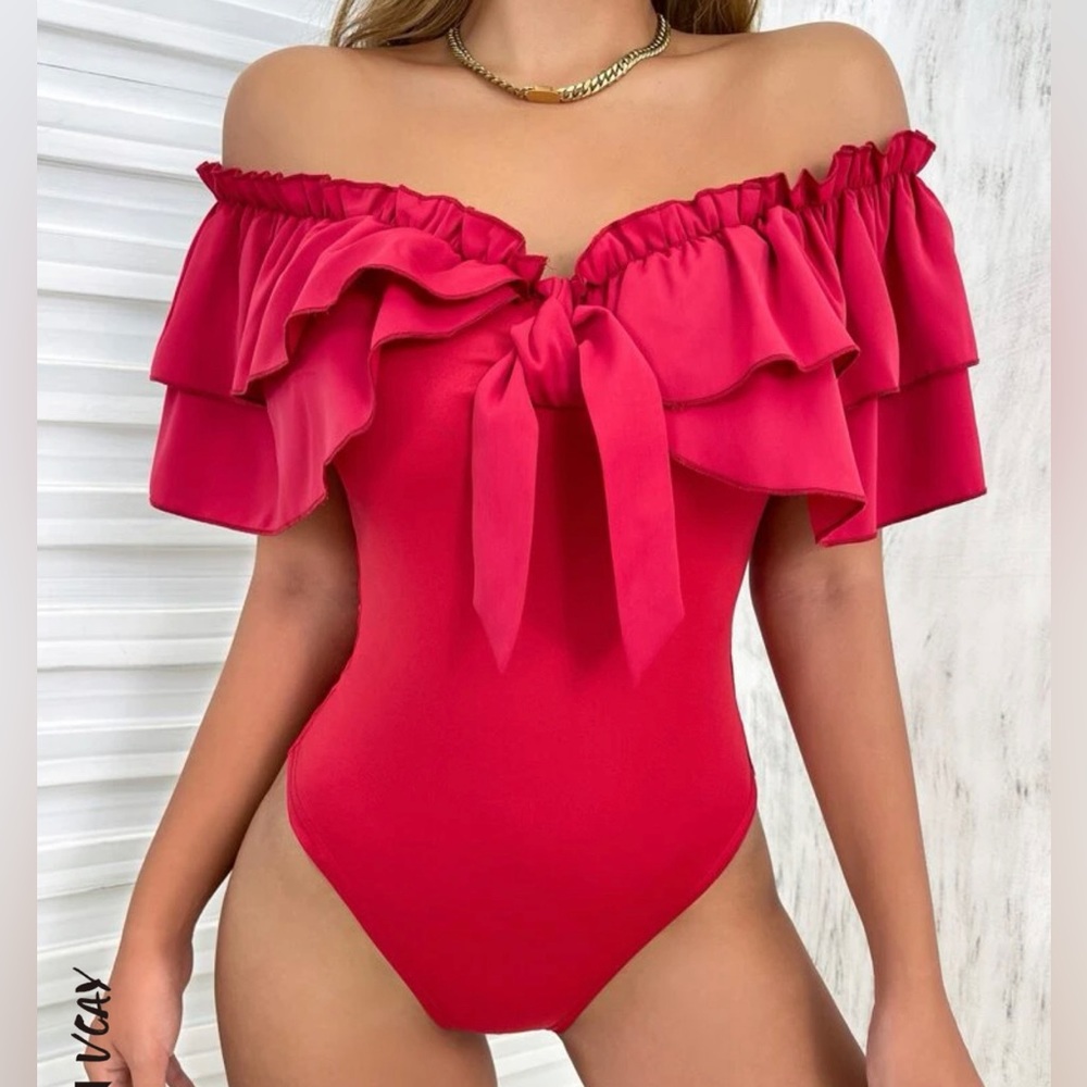 Shein Off Shoulder Ruffle Trim Bodysuit